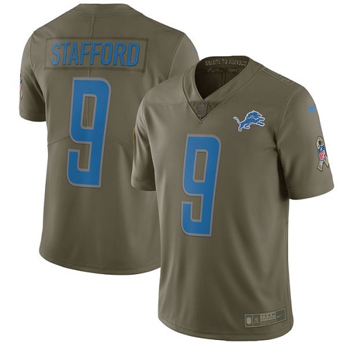 Youth Nike Detroit Lions #9 Matthew Stafford Limited Olive 2017 Salute to Service NFL Jersey