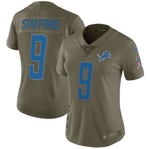 Women's Nike Detroit Lions #9 Matthew Stafford Limited Olive 2017 Salute to Service NFL Jersey