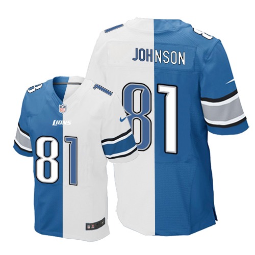 Men's Nike Detroit Lions #81 Calvin Johnson Elite Blue/White Split Fashion NFL Jersey