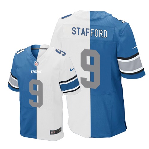 Men's Nike Detroit Lions #9 Matthew Stafford Elite Blue/White Split Fashion NFL Jersey