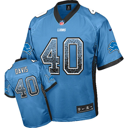 Men's Nike Detroit Lions #40 Jarrad Davis Elite Blue Drift Fashion NFL Jersey