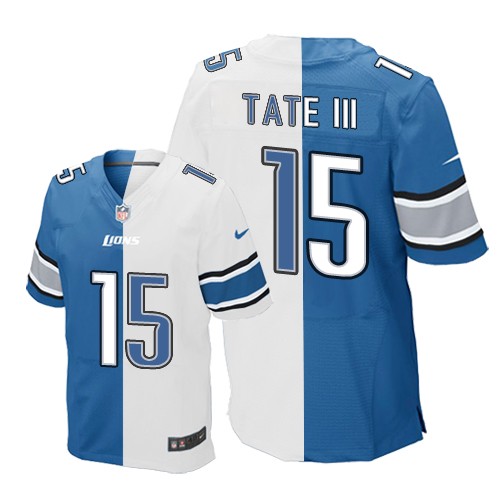 Men's Nike Detroit Lions #15 Golden Tate III Elite Blue/White Split Fashion NFL Jersey