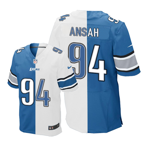 Men's Nike Detroit Lions #94 Ziggy Ansah Elite Blue/White Split Fashion NFL Jersey