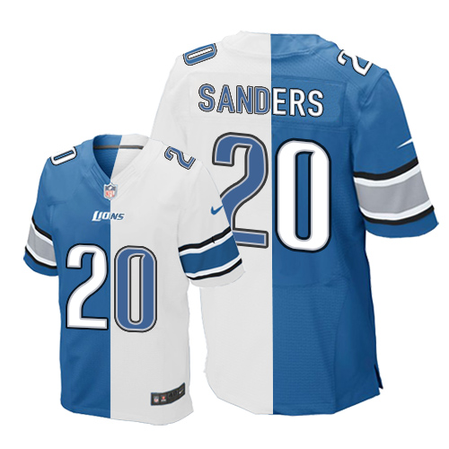 Men's Nike Detroit Lions #20 Barry Sanders Elite Blue/White Split Fashion NFL Jersey