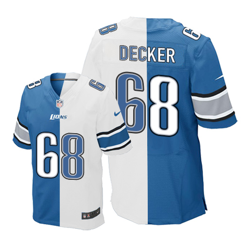 Men's Nike Detroit Lions #68 Taylor Decker Elite Blue/White Split Fashion NFL Jersey