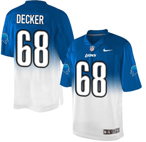 Men's Nike Detroit Lions #68 Taylor Decker Elite Blue/White Fadeaway NFL Jersey