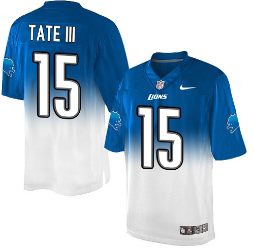 Men's Nike Detroit Lions #15 Golden Tate III Elite Blue/White Fadeaway NFL Jersey