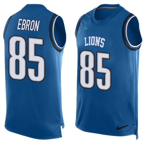 Men's Nike Detroit Lions #85 Eric Ebron Limited Blue Player Name & Number Tank Top NFL Jersey