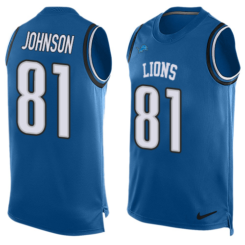 Men's Nike Detroit Lions #81 Calvin Johnson Limited Blue Player Name & Number Tank Top NFL Jersey