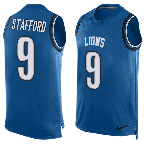 Men's Nike Detroit Lions #9 Matthew Stafford Limited Blue Player Name & Number Tank Top NFL Jersey