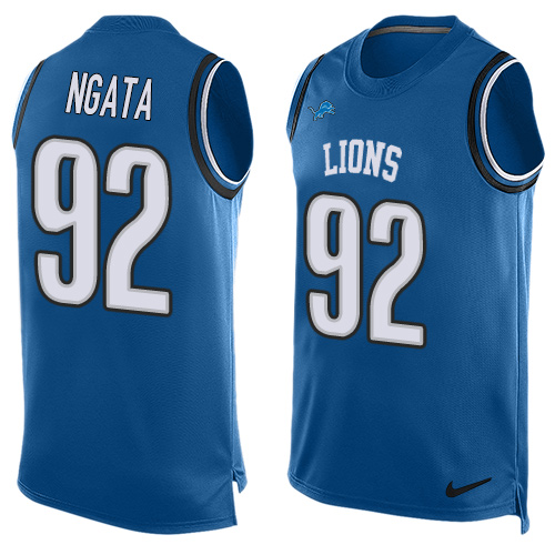 Men's Nike Detroit Lions #92 Haloti Ngata Limited Blue Player Name & Number Tank Top NFL Jersey