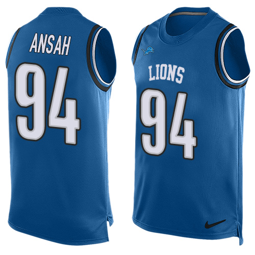 Men's Nike Detroit Lions #94 Ziggy Ansah Limited Blue Player Name & Number Tank Top NFL Jersey