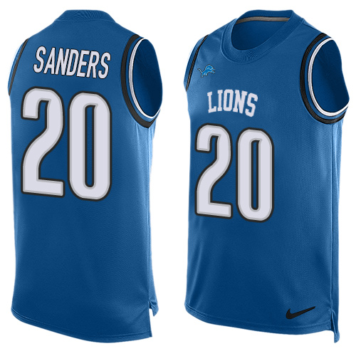 Men's Nike Detroit Lions #20 Barry Sanders Limited Blue Player Name & Number Tank Top NFL Jersey
