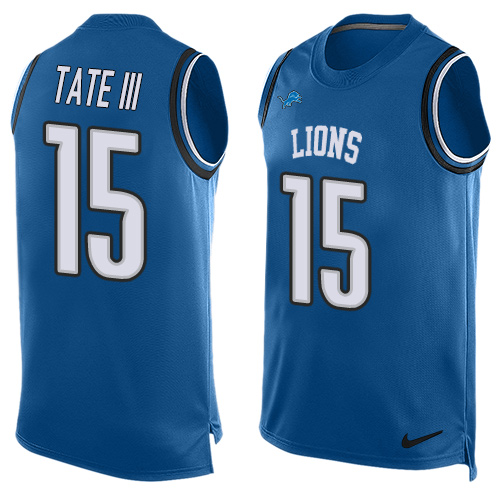 Men's Nike Detroit Lions #15 Golden Tate III Limited Blue Player Name & Number Tank Top NFL Jersey