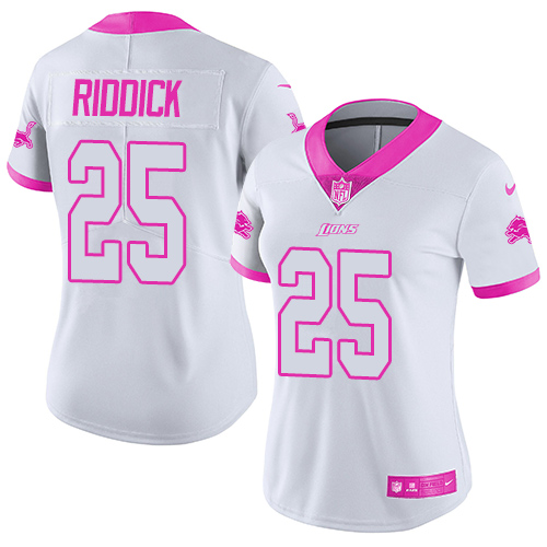 Women's Nike Detroit Lions #25 Theo Riddick Limited White/Pink Rush Fashion NFL Jersey
