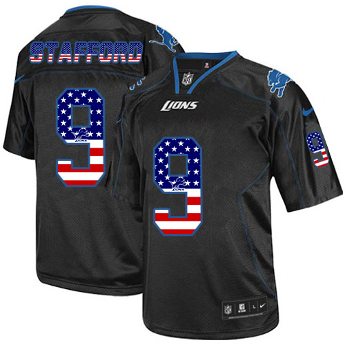 Men's Nike Detroit Lions #9 Matthew Stafford Elite Black USA Flag Fashion NFL Jersey