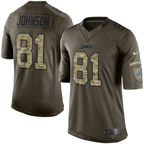 Youth Nike Detroit Lions #81 Calvin Johnson Elite Green Salute to Service NFL Jersey