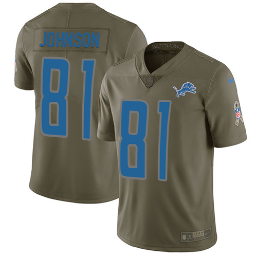 Youth Nike Detroit Lions #81 Calvin Johnson Limited Olive 2017 Salute to Service NFL Jersey