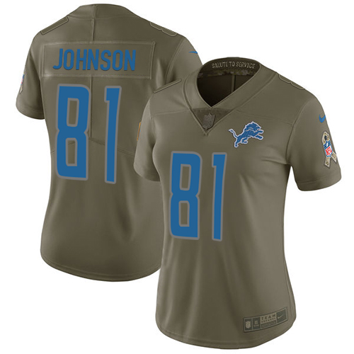 Women's Nike Detroit Lions #81 Calvin Johnson Limited Olive 2017 Salute to Service NFL Jersey
