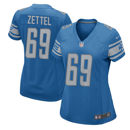 Women's Nike Detroit Lions #69 Anthony Zettel Game Blue Team Color NFL Jersey
