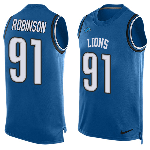 Men's Nike Detroit Lions #91 A'Shawn Robinson Limited Blue Player Name & Number Tank Top NFL Jersey