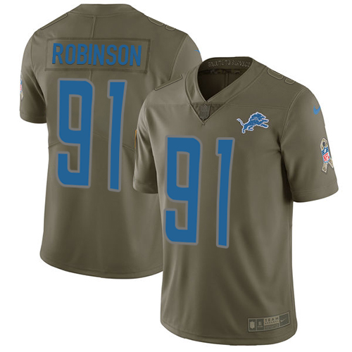 Men's Nike Detroit Lions #91 A'Shawn Robinson Limited Olive 2017 Salute to Service NFL Jersey