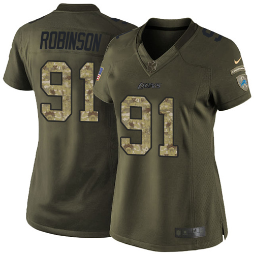 Women's Nike Detroit Lions #91 A'Shawn Robinson Elite Green Salute to Service NFL Jersey