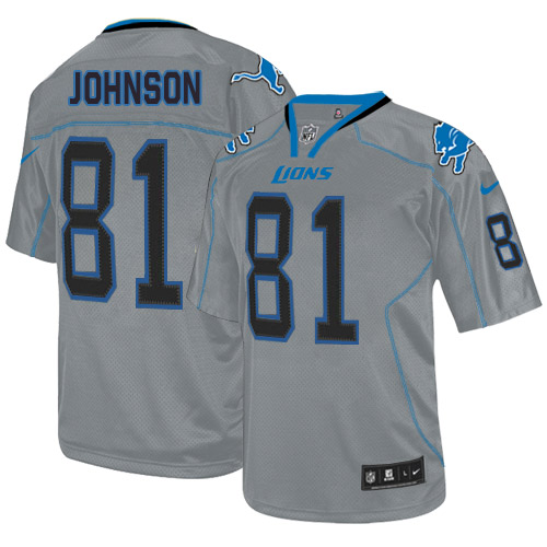 Men's Nike Detroit Lions #81 Calvin Johnson Elite Lights Out Grey NFL Jersey