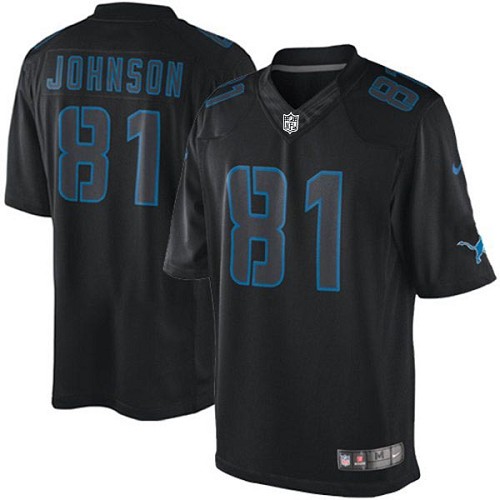 Men's Nike Detroit Lions #81 Calvin Johnson Limited Black Impact NFL Jersey