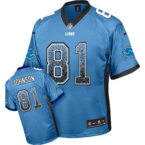 Men's Nike Detroit Lions #81 Calvin Johnson Elite Blue Drift Fashion NFL Jersey
