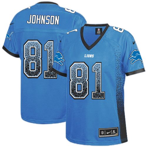 Women's Nike Detroit Lions #81 Calvin Johnson Elite Blue Drift Fashion NFL Jersey