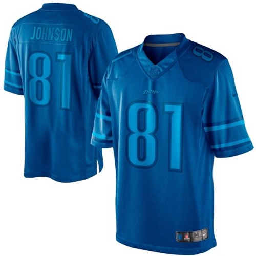 Men's Nike Detroit Lions #81 Calvin Johnson Blue Drenched Limited NFL Jersey
