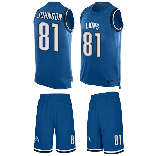 Men's Nike Detroit Lions #81 Calvin Johnson Limited Blue Tank Top Suit NFL Jersey