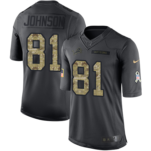 Youth Nike Detroit Lions #81 Calvin Johnson Limited Black 2016 Salute to Service NFL Jersey