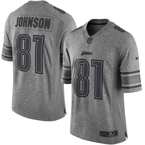 Men's Nike Detroit Lions #81 Calvin Johnson Limited Gray Gridiron NFL Jersey