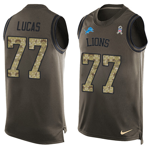 Men's Nike Detroit Lions #77 Cornelius Lucas Limited Green Salute to Service Tank Top NFL Jersey