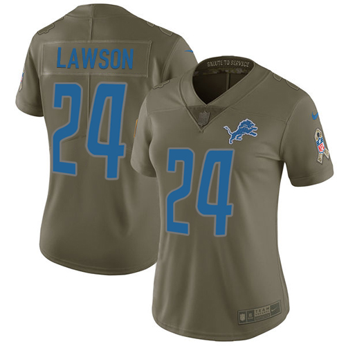 Women's Nike Detroit Lions #24 Nevin Lawson Limited Olive 2017 Salute to Service NFL Jersey