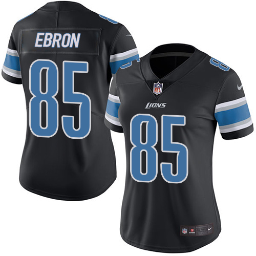 Women's Nike Detroit Lions #85 Eric Ebron Limited Black Rush Vapor Untouchable NFL Jersey