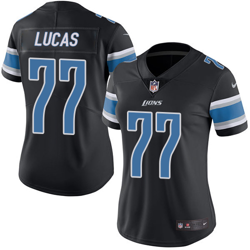 Women's Nike Detroit Lions #77 Cornelius Lucas Limited Black Rush Vapor Untouchable NFL Jersey