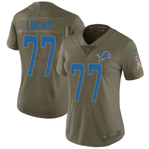 Women's Nike Detroit Lions #77 Cornelius Lucas Limited Olive 2017 Salute to Service NFL Jersey