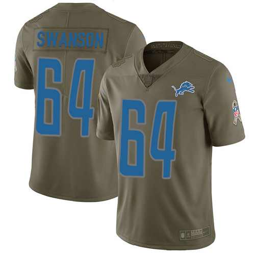 Men's Nike Detroit Lions #64 Travis Swanson Limited Olive 2017 Salute to Service NFL Jersey