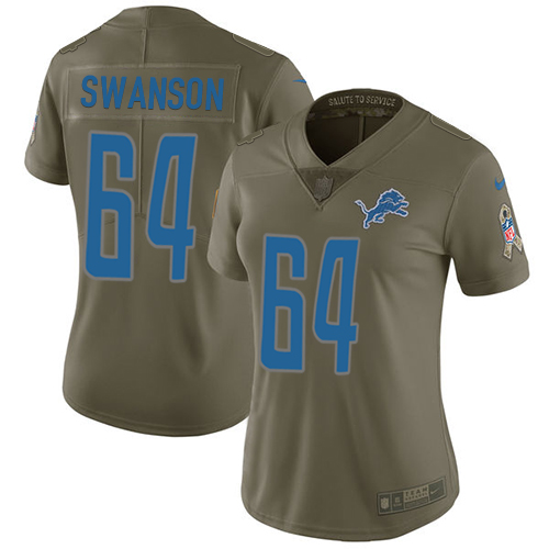 Women's Nike Detroit Lions #64 Travis Swanson Limited Olive 2017 Salute to Service NFL Jersey