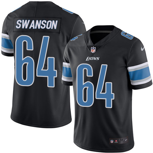 Men's Nike Detroit Lions #64 Travis Swanson Limited Black Rush Vapor Untouchable NFL Jersey