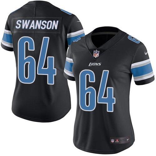 Women's Nike Detroit Lions #64 Travis Swanson Limited Black Rush Vapor Untouchable NFL Jersey
