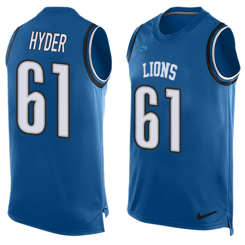 Men's Nike Detroit Lions #61 Kerry Hyder Limited Blue Player Name & Number Tank Top NFL Jersey