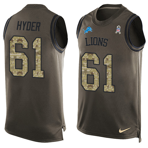 Men's Nike Detroit Lions #61 Kerry Hyder Limited Green Salute to Service Tank Top NFL Jersey