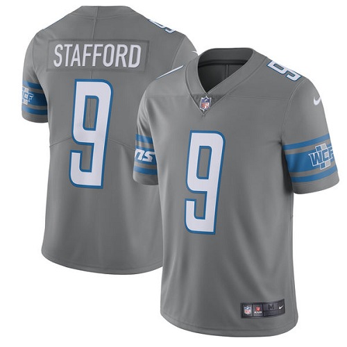 Men's Nike Detroit Lions #9 Matthew Stafford Elite Steel Rush Vapor Untouchable NFL Jersey