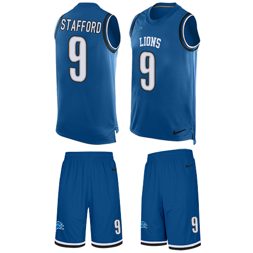 Men's Nike Detroit Lions #9 Matthew Stafford Limited Blue Tank Top Suit NFL Jersey