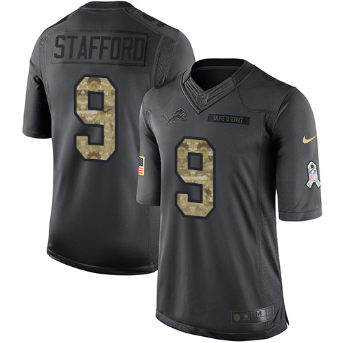 Men's Nike Detroit Lions #9 Matthew Stafford Limited Black 2016 Salute to Service NFL Jersey