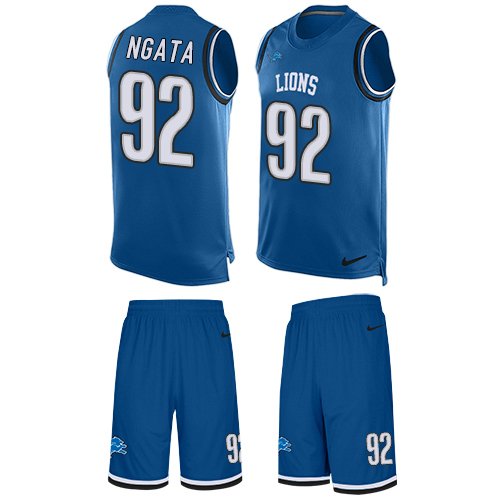 Men's Nike Detroit Lions #92 Haloti Ngata Limited Blue Tank Top Suit NFL Jersey